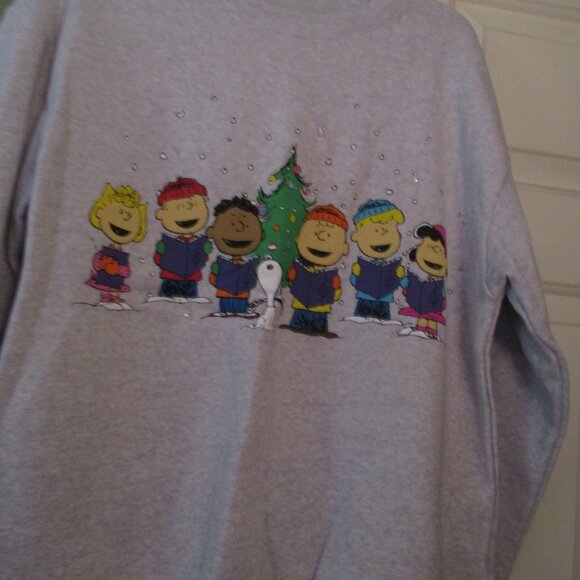 Women's Peanuts Christmas Light Up Sweatshirt Size L Heather Grey - Picture 2 of 2